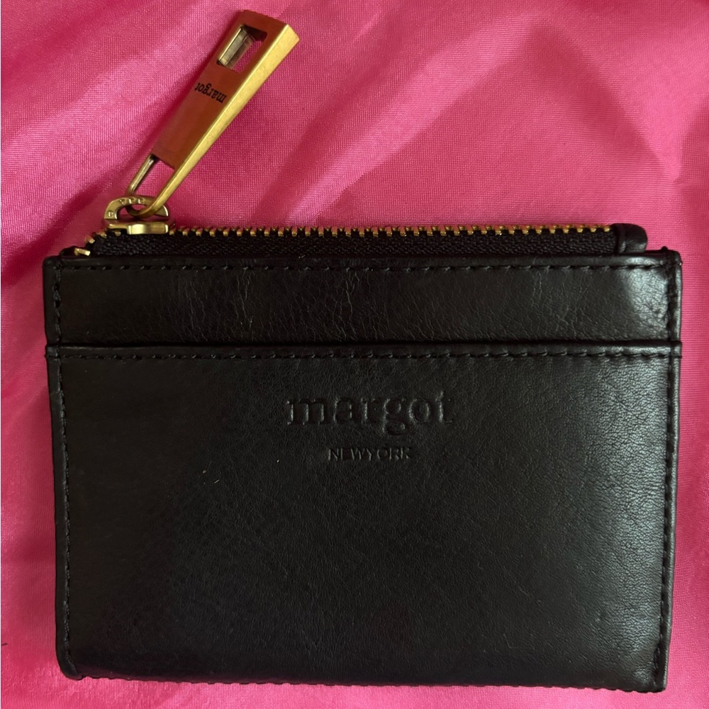 Margot Black Leather Wallet with Gold Accents